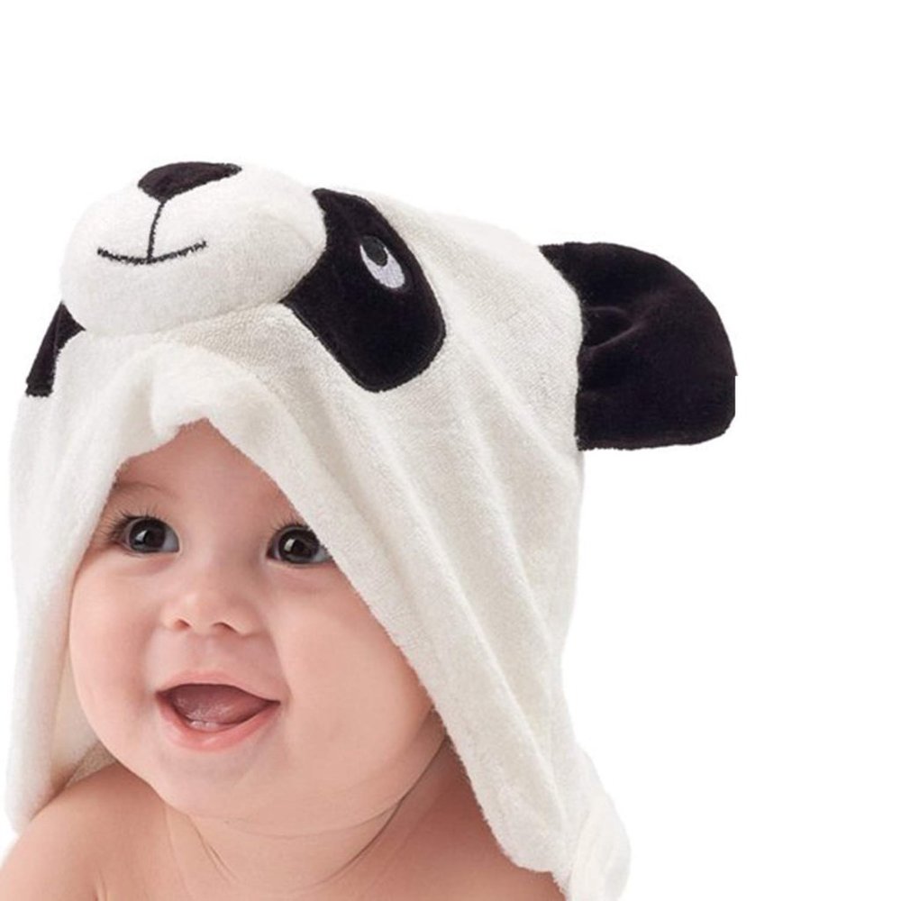 Newborn White Bamboo Baby Hooded 3D Panda Towel for Babies 30 x 30 Inch